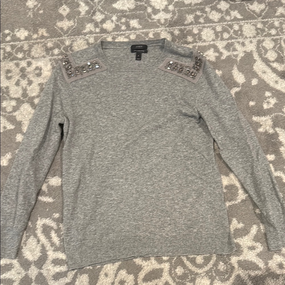J. Crew Gray Embellished  cashmere Sweater